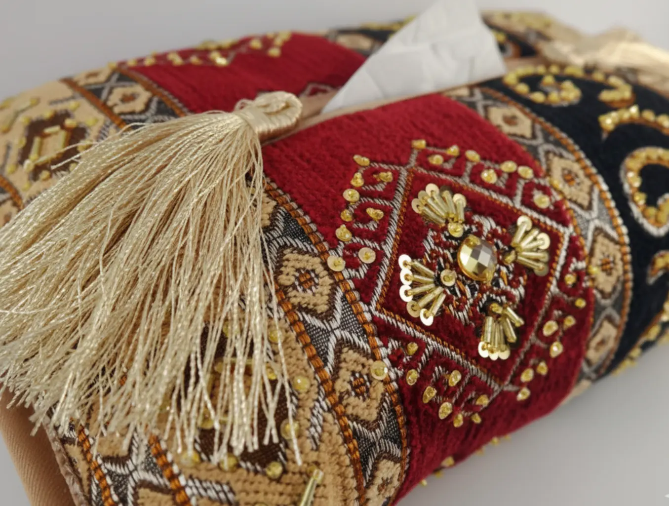 Jacquard Tissue Box Maroon