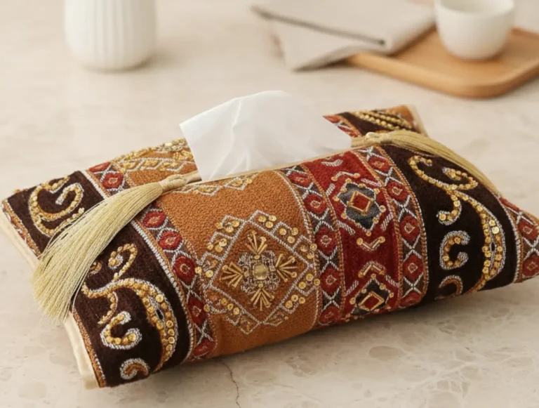 Tissue Box Cover Mustard And Chocolate