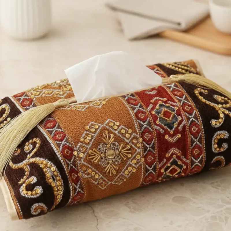 Tissue Box Cover Mustard And Chocolate