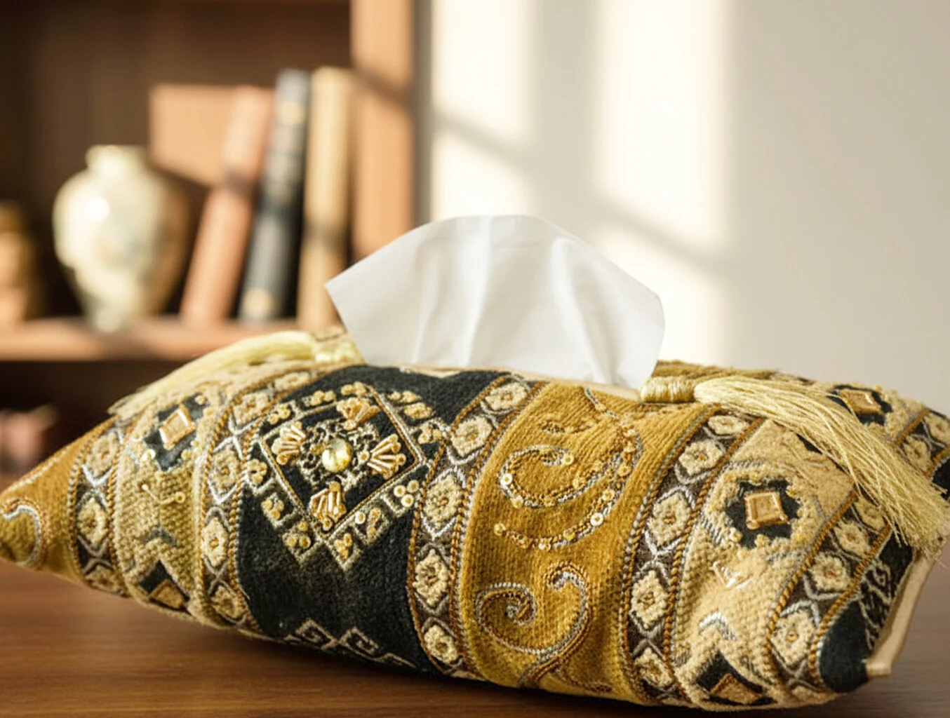 Tissue Box Cover Black Golden