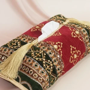 Handcrafted Tissue Box Cover Maroon & Green