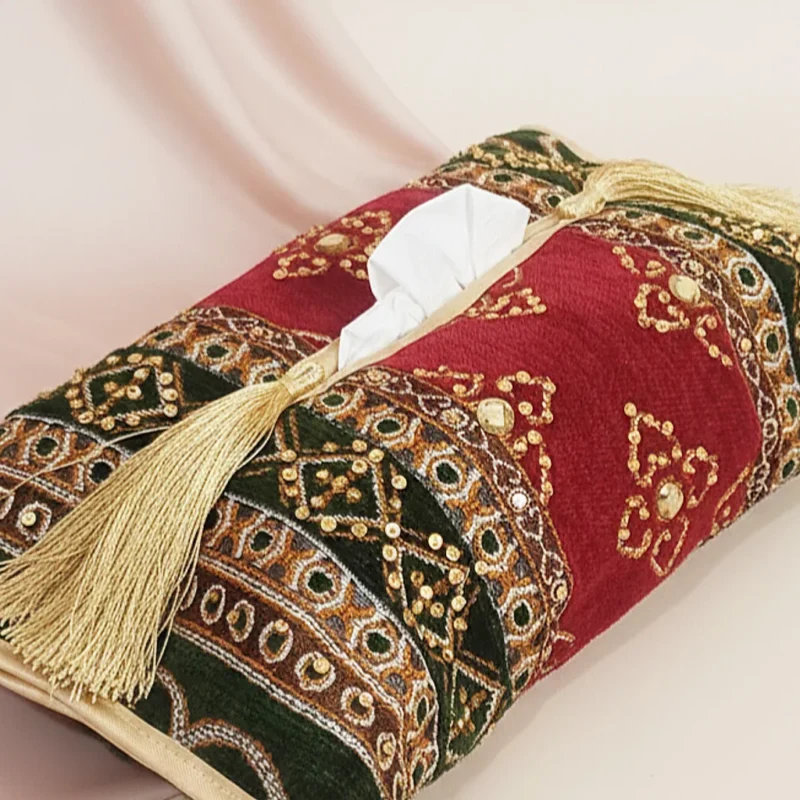 Handcrafted Tissue Box Cover Maroon & Green