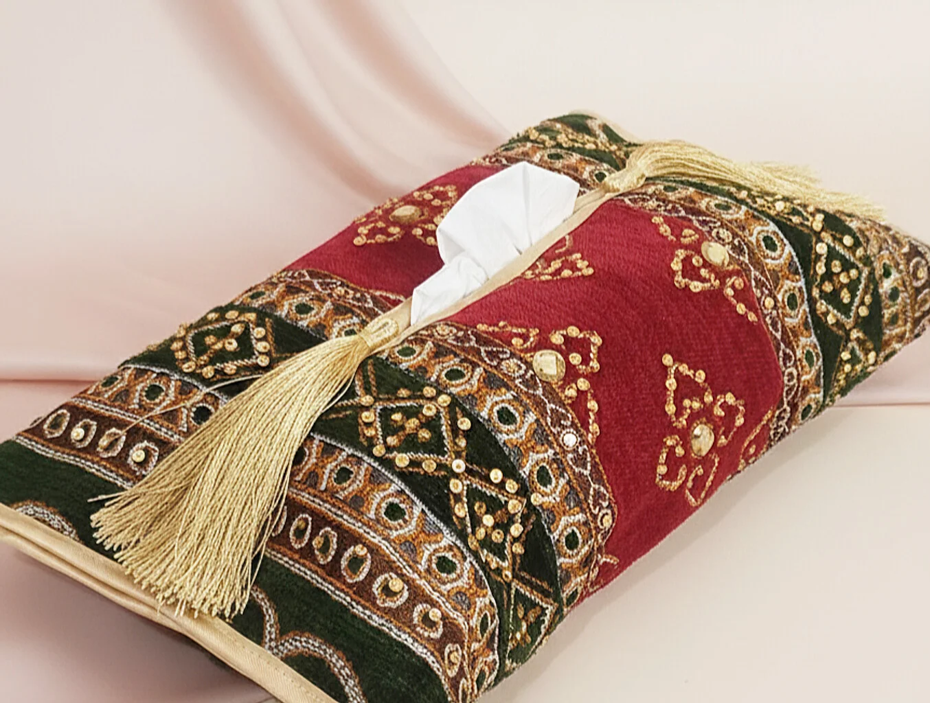 Handcrafted Tissue Box Cover Maroon & Green